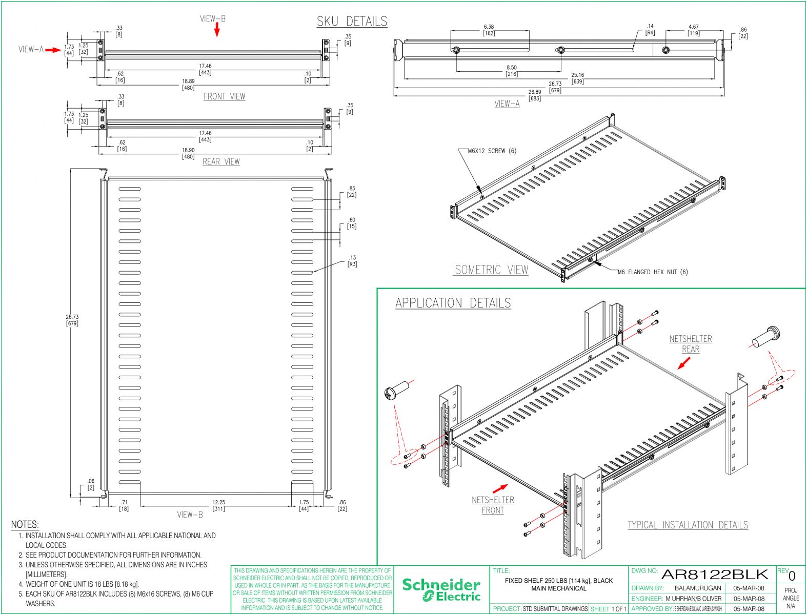 Bản vẽ kỷ thuật chi tiết Khay cố định Fixed shelf AR8122BLK